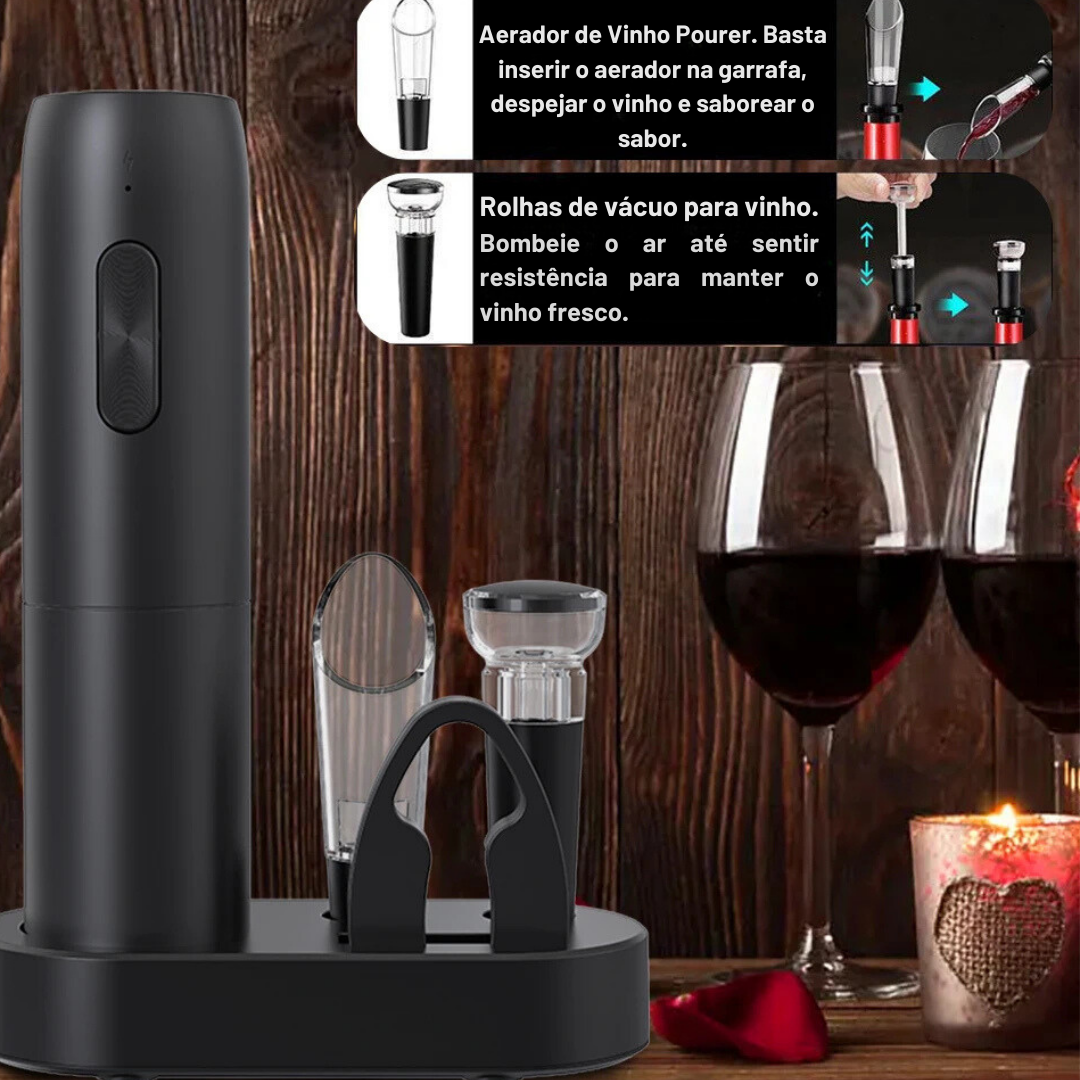 Abridor De Vinhos - Wine Set - Compre Abridor Recarregével e Ganhe Kit Com Base + Acessórios