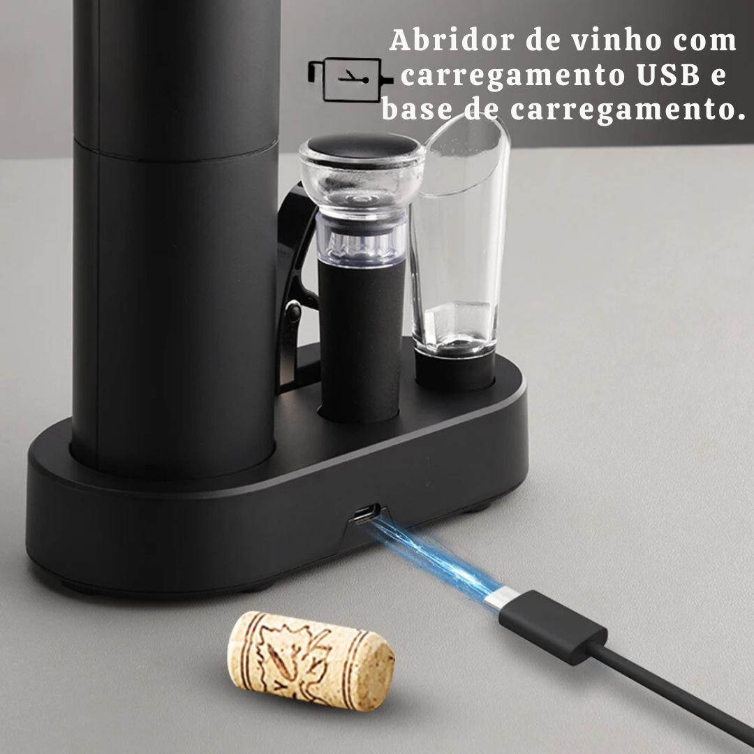 Abridor De Vinhos - Wine Set - Compre Abridor Recarregével e Ganhe Kit Com Base + Acessórios