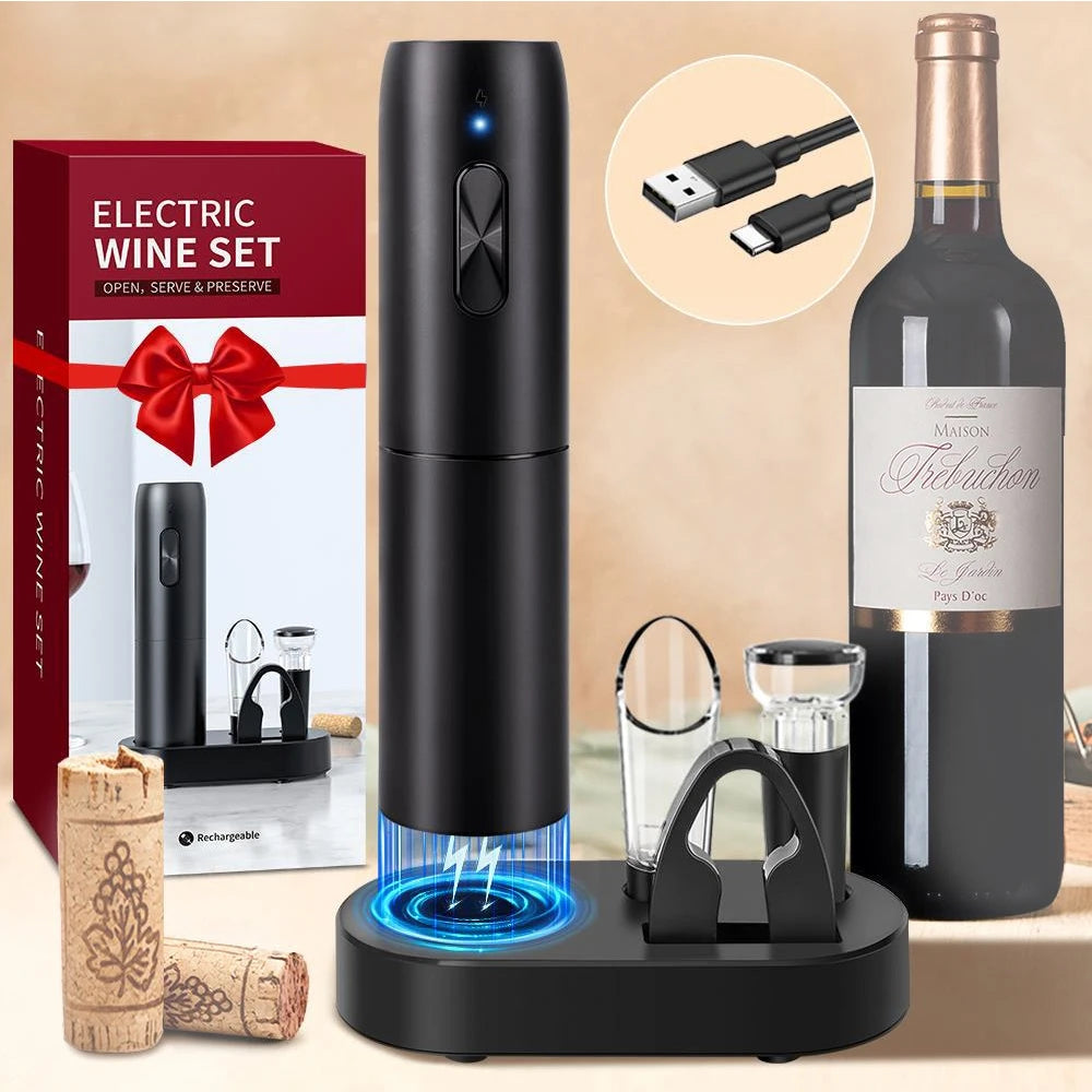 Abridor De Vinhos - Wine Set - Compre Abridor Recarregével e Ganhe Kit Com Base + Acessórios